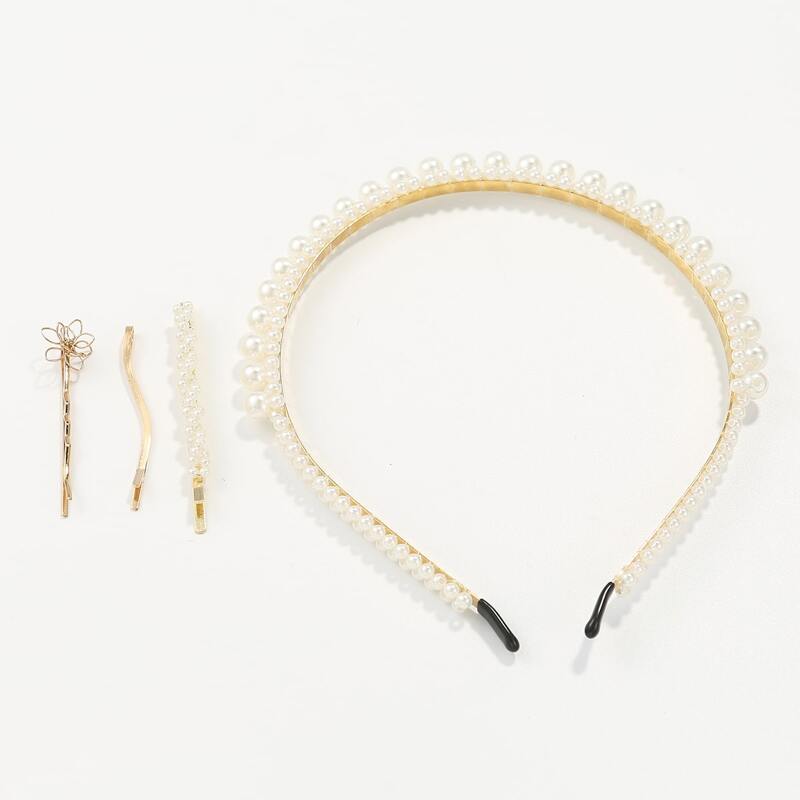 

4pcs Faux Pearl Decor Hair Accessories Set, White