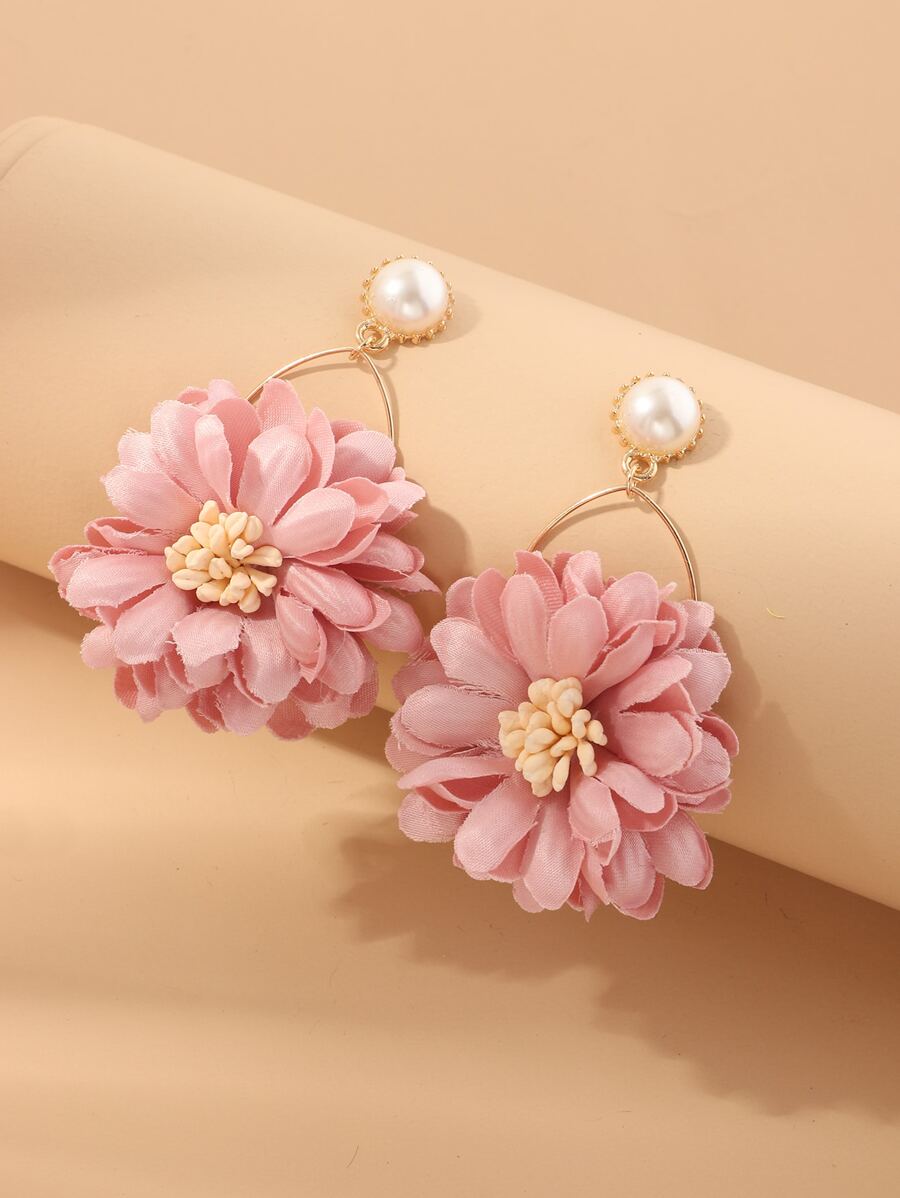 1對花卉耳墜 - 粉色 - 查看 1
