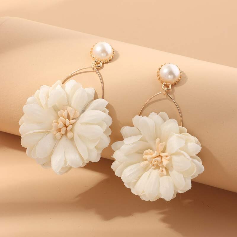 

1pair Floral Drop Earrings, White