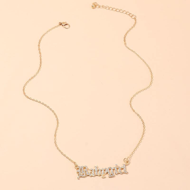 

1pc Rhinestone Letter Chain Necklace, Gold