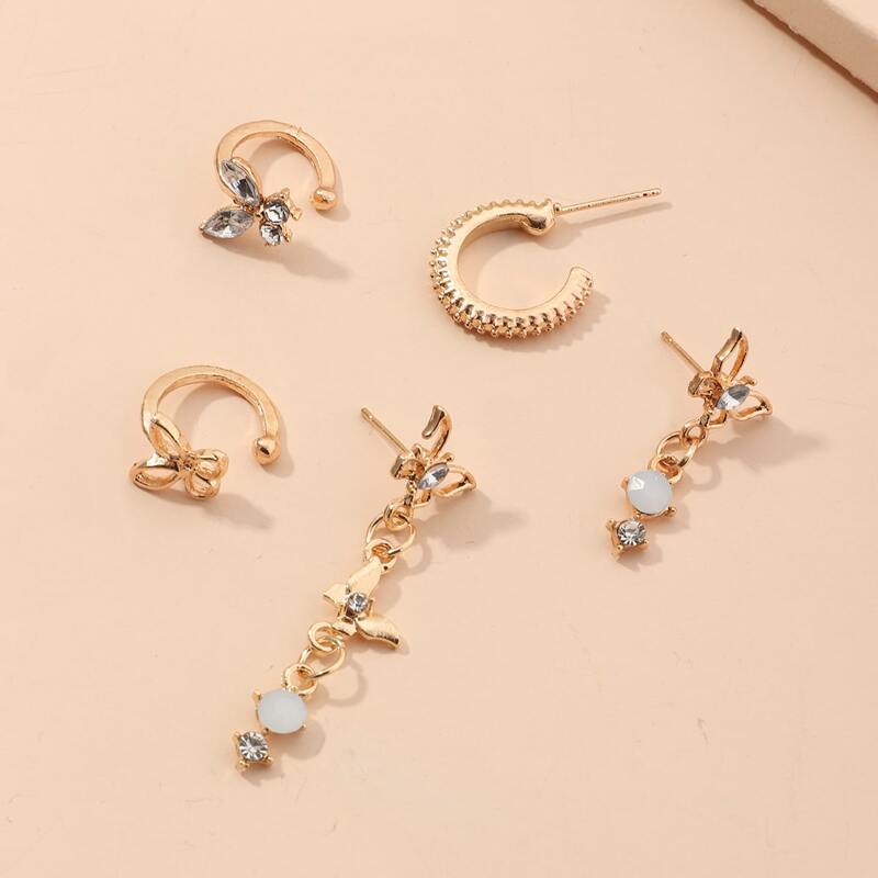 

3pcs Earrings & 2pcs Ear Cuff, Gold