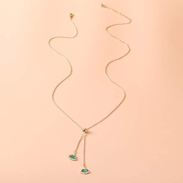 

1pc Rhinestone Fan Necklace, Gold