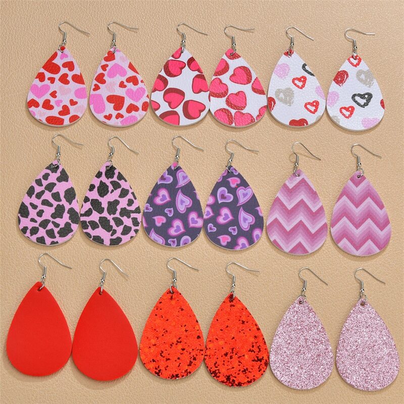 

9pairs Heart & Leopard Drop Earrings, Multicolor