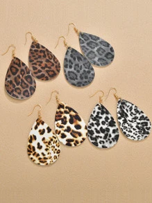 Bộ 8 đôi bông tai hình giọt nước in hình da báo thời trang để đeo hàng ngày - Nhiều màu - Xem 5