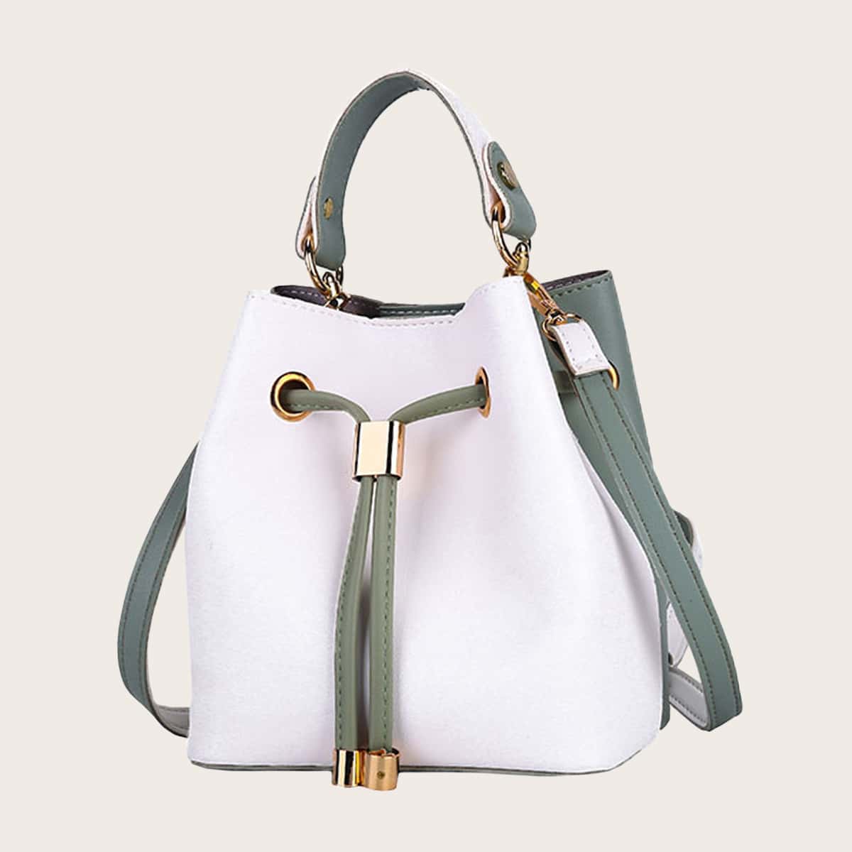

Drawstring Decor Satchel Bag, White