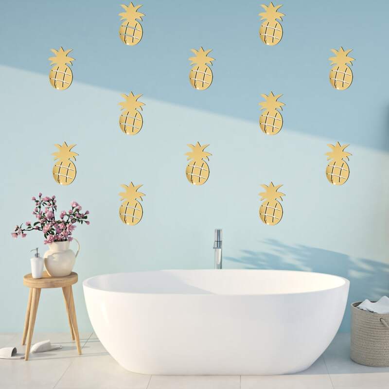

12pcs Pineapple Shaped Mirror Wall Sticker, Multicolor