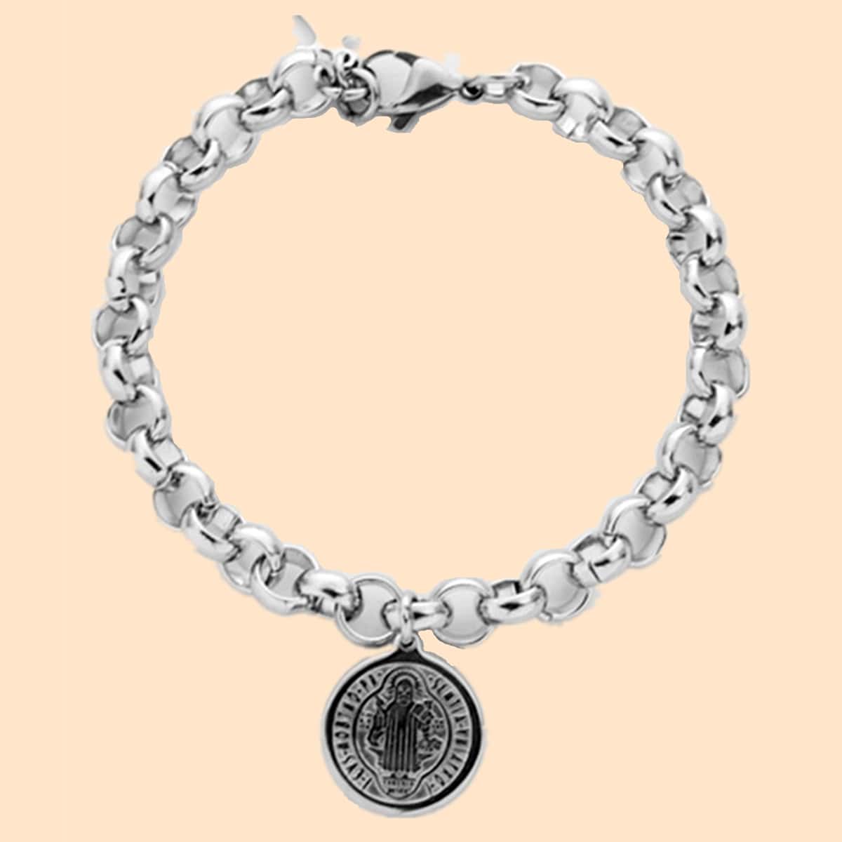 

1pc Guys Coin Charm Chain Bracelet, Silver