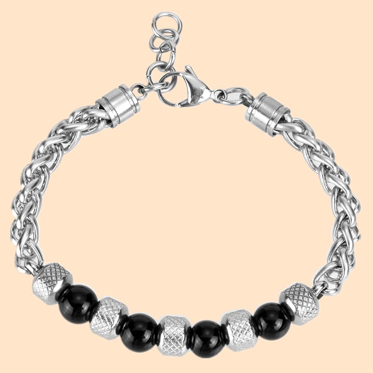 

1pc Guys Beaded Chain Bracelet, Silver