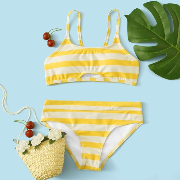 

Girls Striped Bikini Swimsuit, Yellow