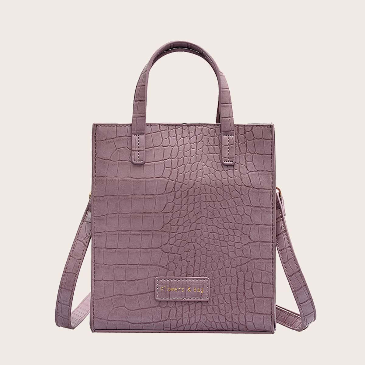 

Croc Embossed Satchel Bag, Purple