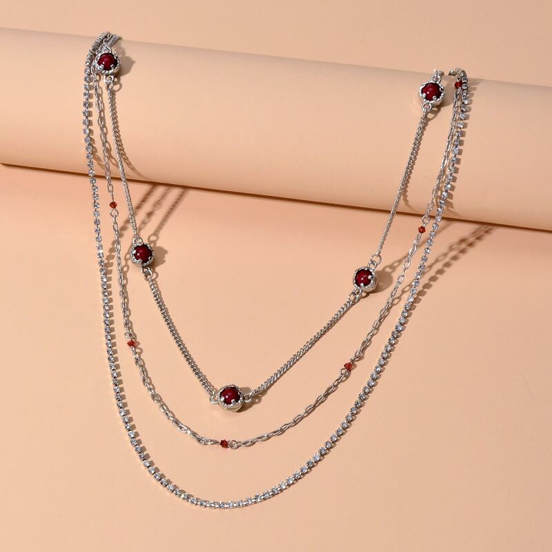 

Rhinestone Layered Necklace, Silver