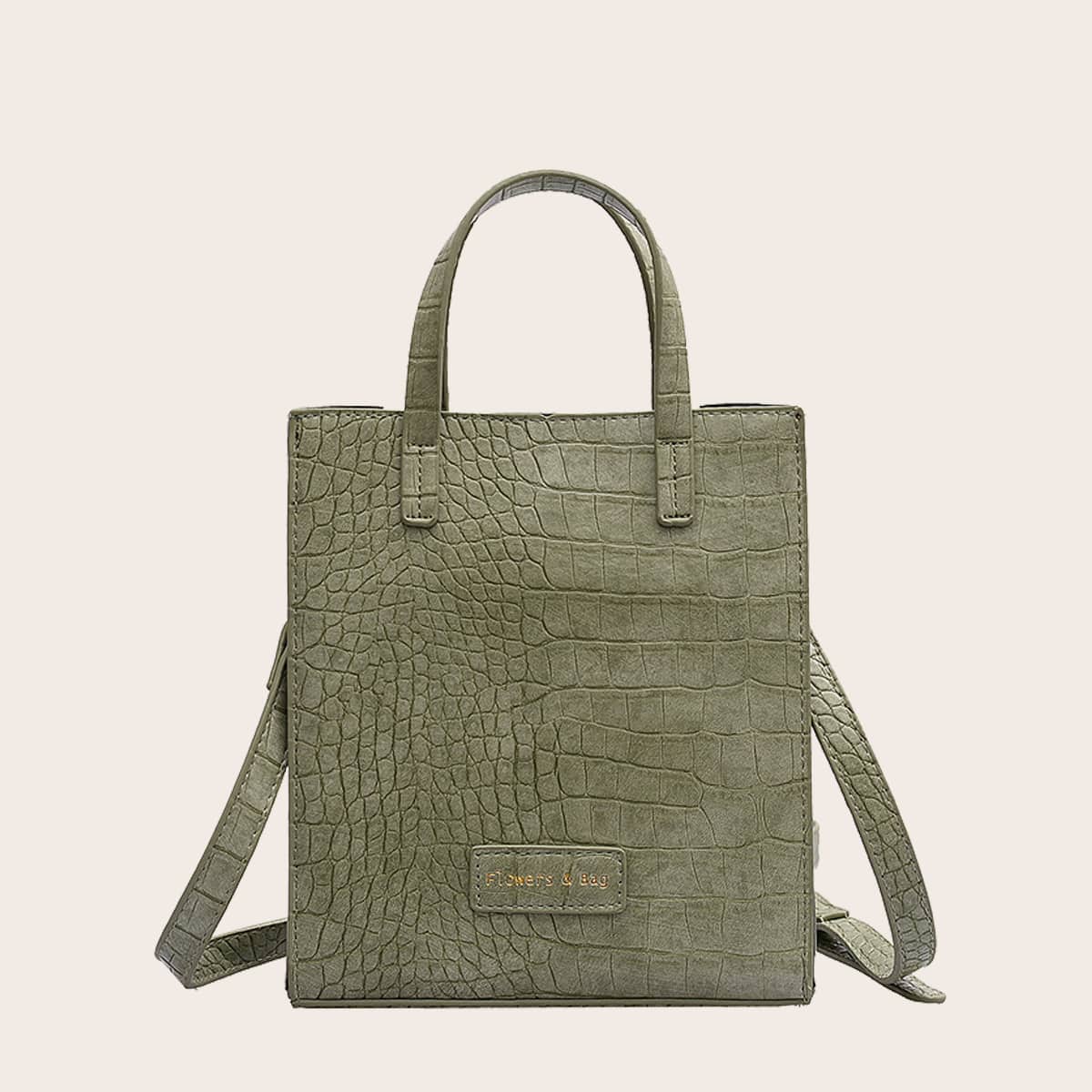 

Croc Embossed Satchel Bag, Green