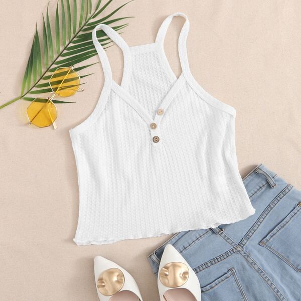 

Lettuce Trim Rib-knit Solid Cami Top, White