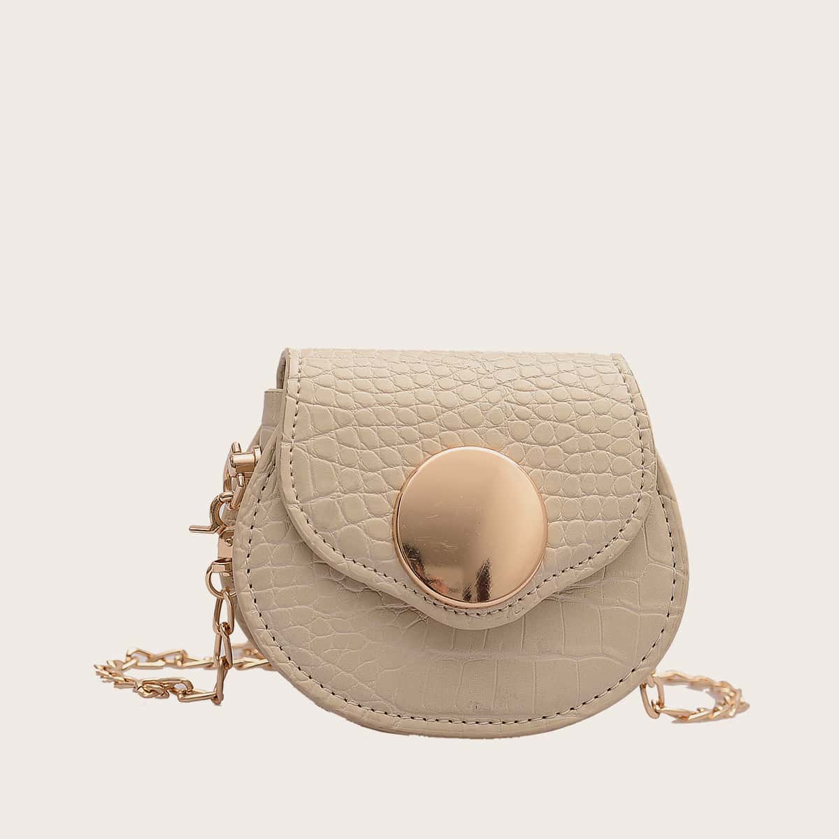 

Mini Croc Embossed Flap Crossbody Bag, Beige