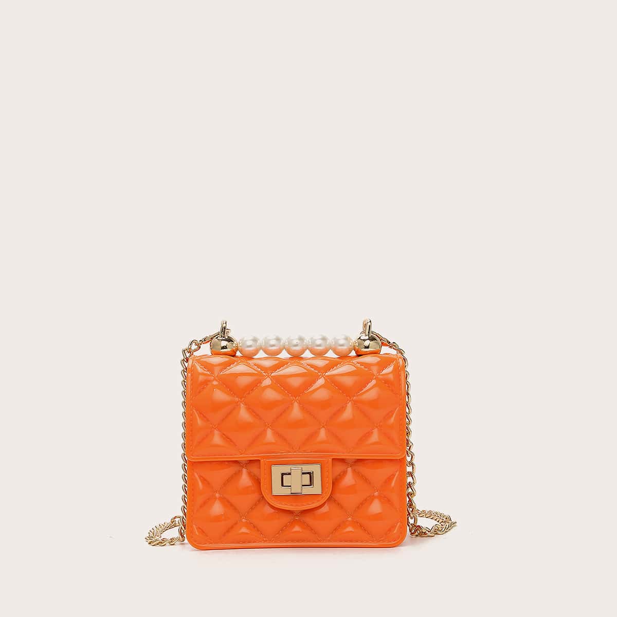 

Mini Quilted Flap Crossbody Bag, Orange