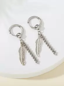 Thời trang và phổ biến 1 đôi bông tai hình chiếc lá & dây chuyền nam hợp kim để làm quà tặng trang sức và cho vẻ ngoài sành điệu - Bạc - Xem 1