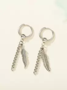 Thời trang và phổ biến 1 đôi bông tai hình chiếc lá & dây chuyền nam hợp kim để làm quà tặng trang sức và cho vẻ ngoài sành điệu - Bạc - Xem 2