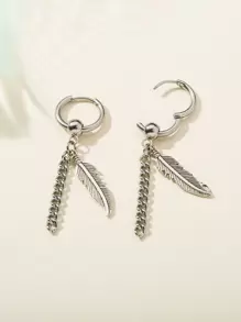 Thời trang và phổ biến 1 đôi bông tai hình chiếc lá & dây chuyền nam hợp kim để làm quà tặng trang sức và cho vẻ ngoài sành điệu - Bạc - Xem 3