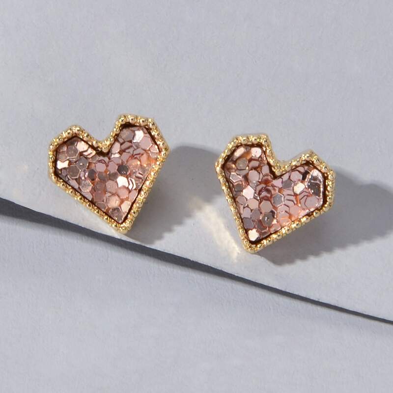 

1pair Sequin Heart Stud Earrings, Pink