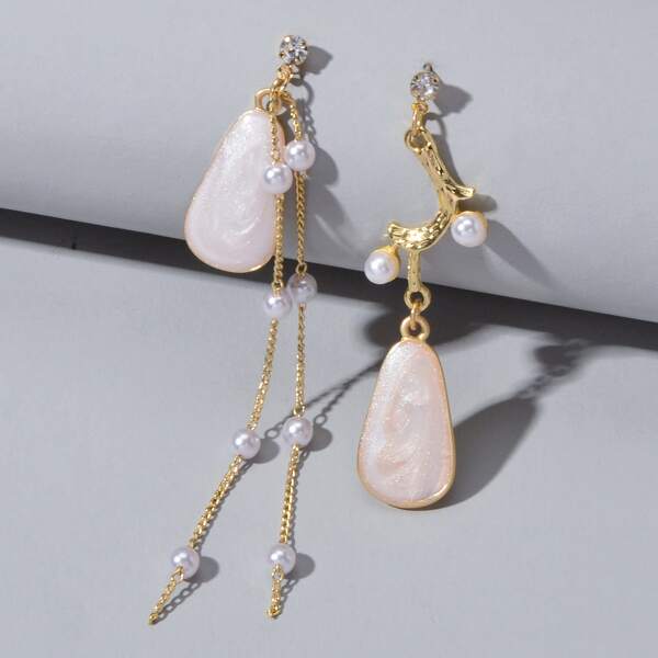 

1pair Faux Pearl Chain Drop Earrings, Gold