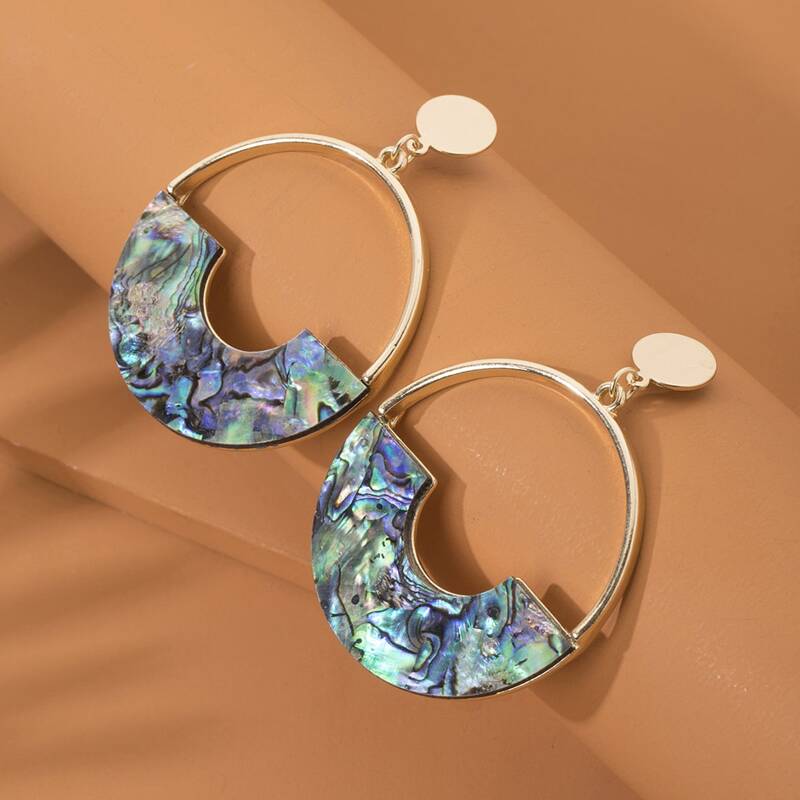 

Abalone Pattern Round Drop Earrings, Multicolor