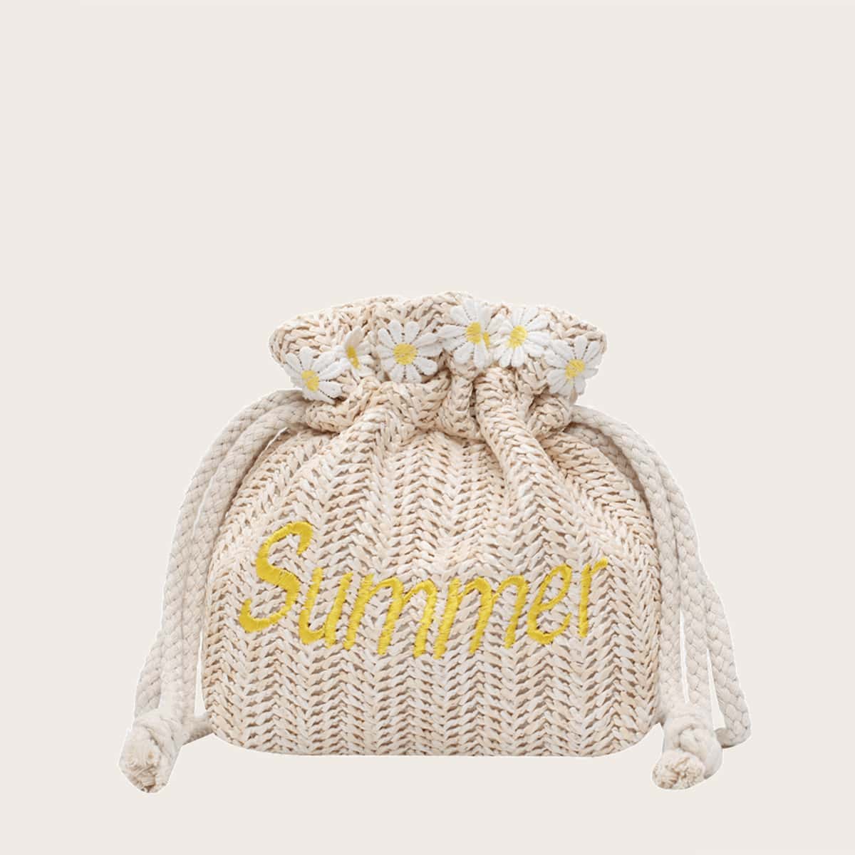 

Mini Letter Graphic Braided Crossbody Bag, Beige
