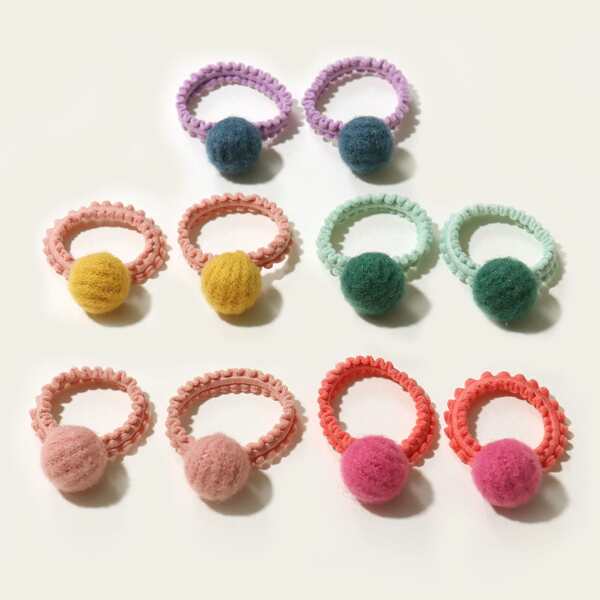 

10pcs Toddler Girls Pom Pom Decor Hair Tie, Multicolor