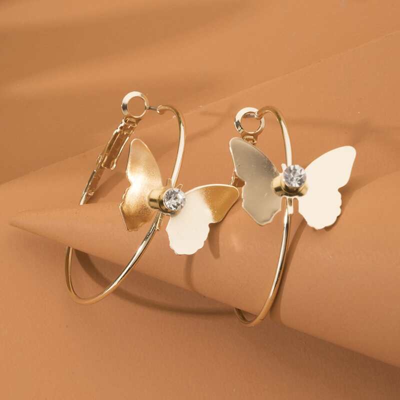 

Butterfly Decor Hoop Earrings, Gold