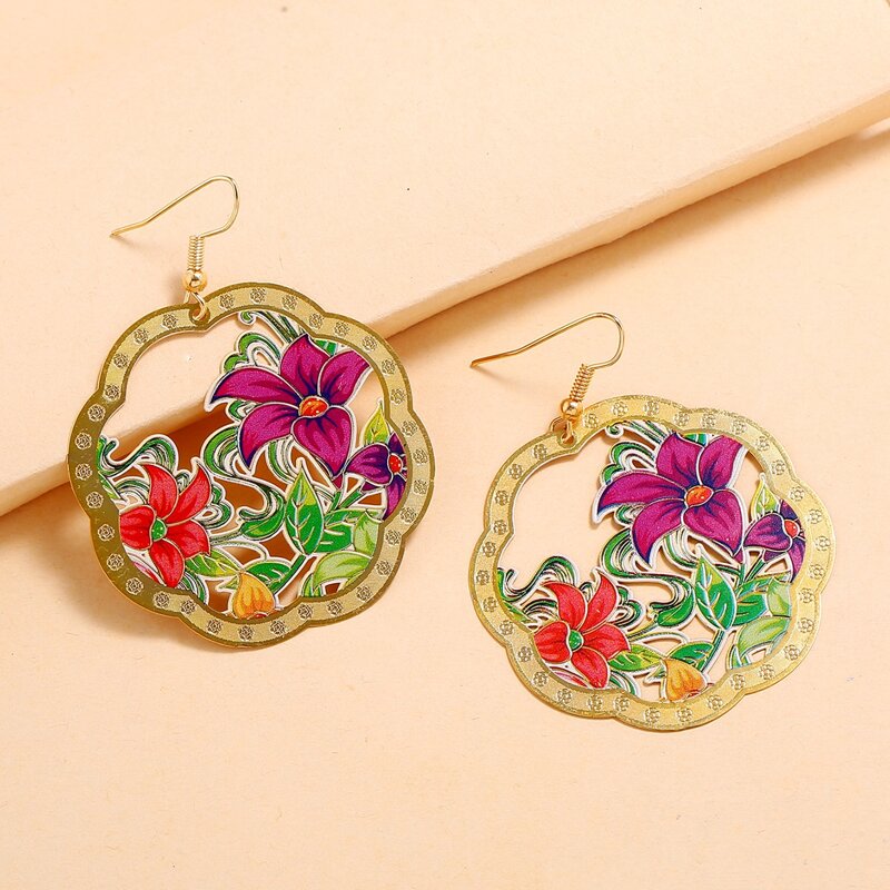 

Floral Pattern Drop Earrings, Multicolor