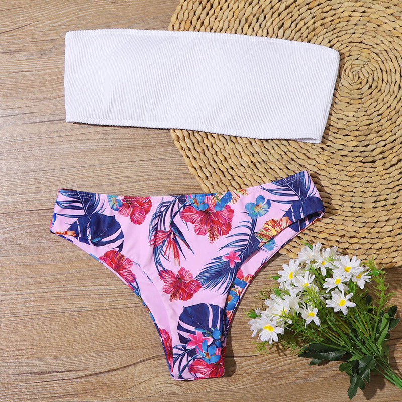

Tropical Floral Bandeau Bikini Swimsuit, Multicolor