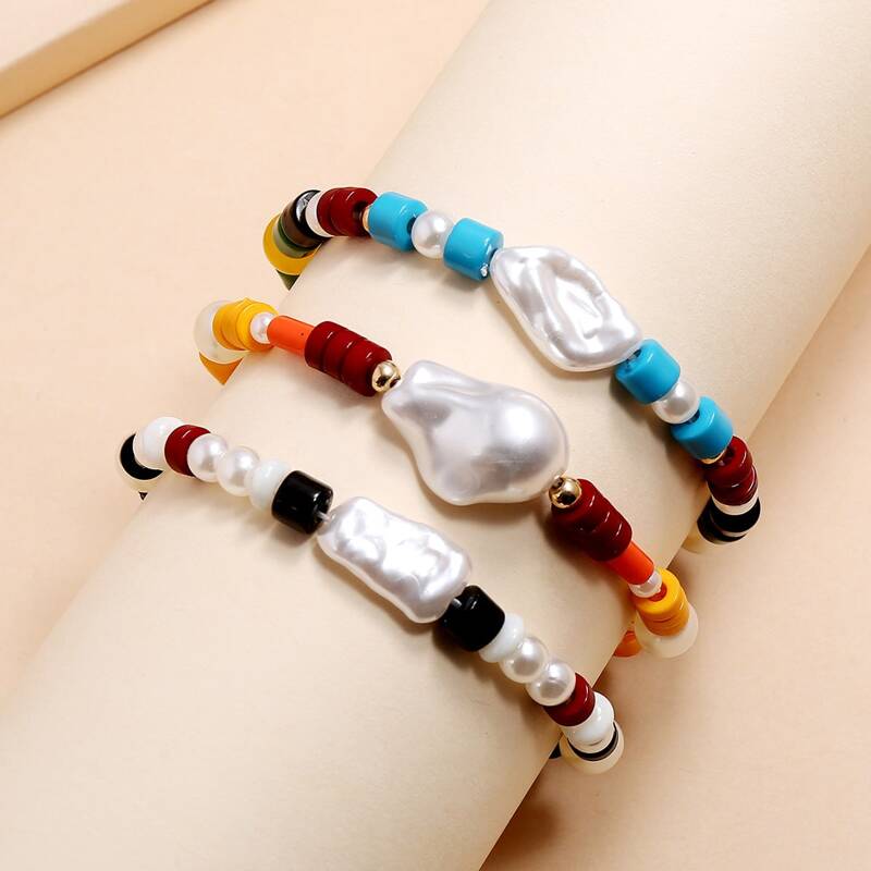 

3pcs Colorful Beaded Bracelet, Multicolor