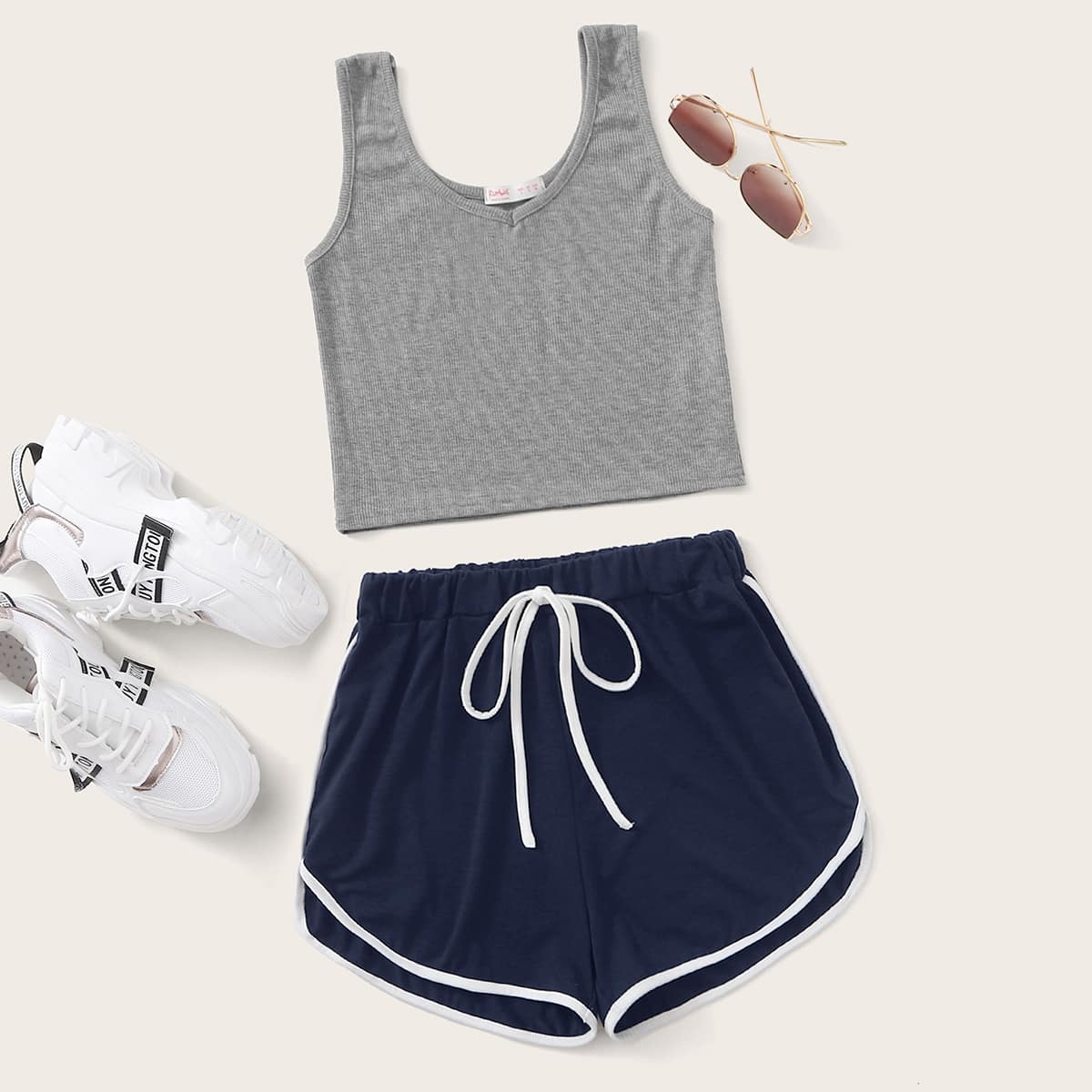 

Grey Tank & Navy Dolphin Shorts, Multicolor