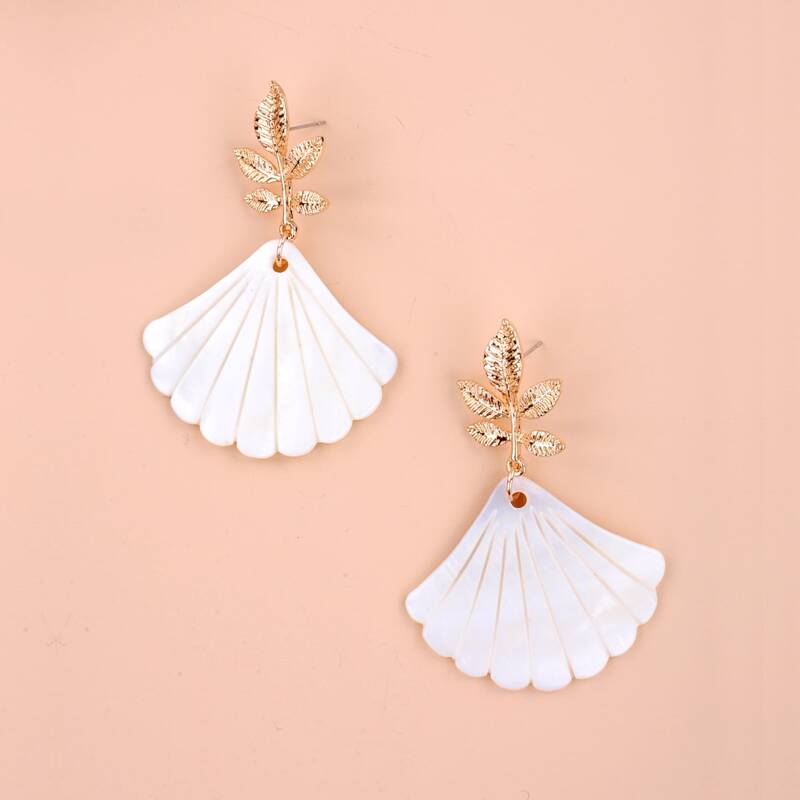 

Shell Charm Drop Earrings, White