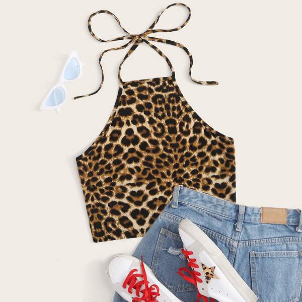 

Leopard Tie Back Halter Top, Multicolor