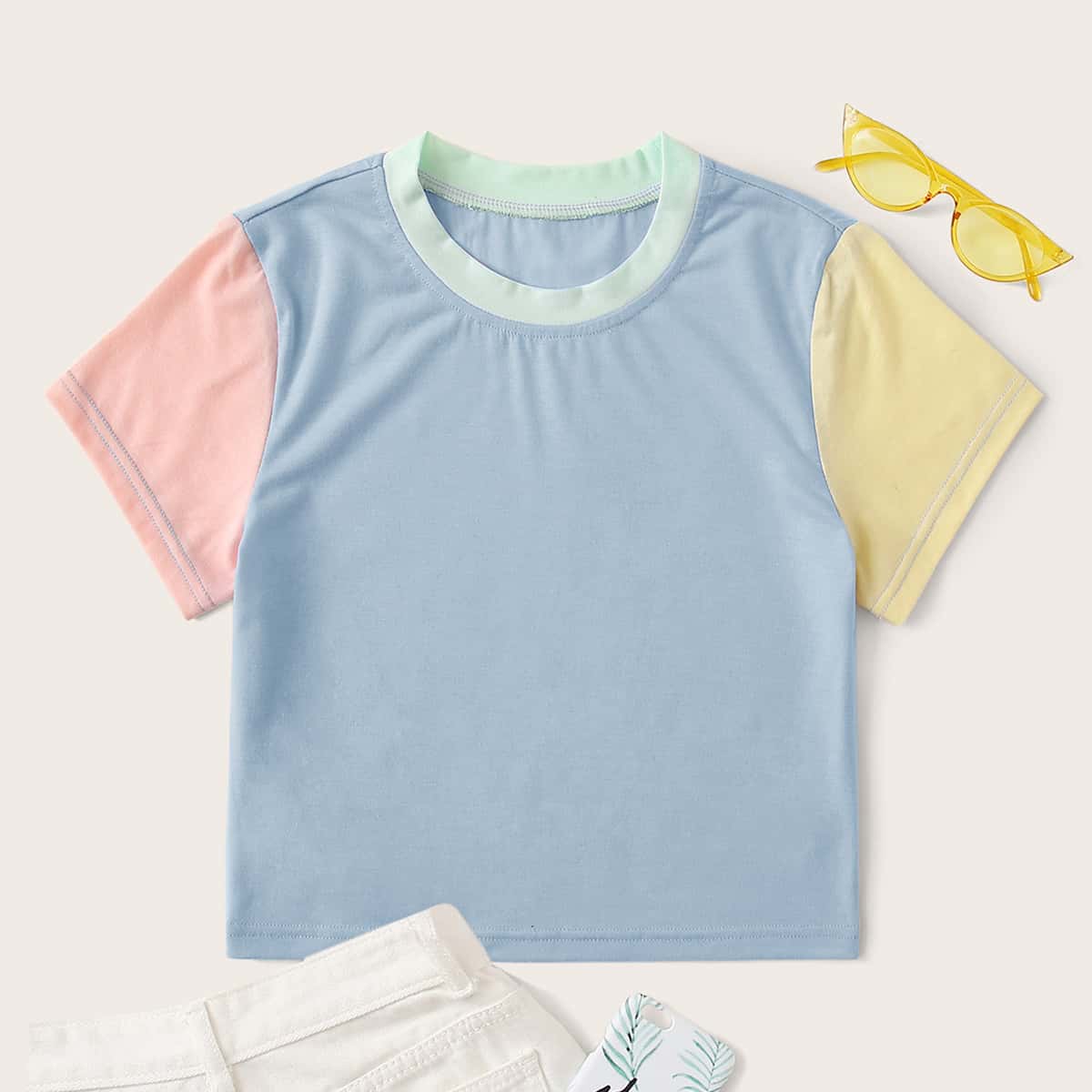 

Colorblock Crop Tee, Multicolor