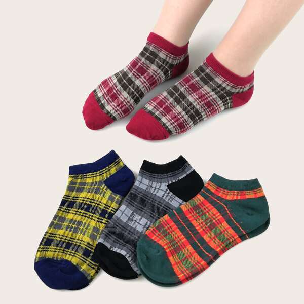 

4pairs Plaid Pattern Socks, Multicolor