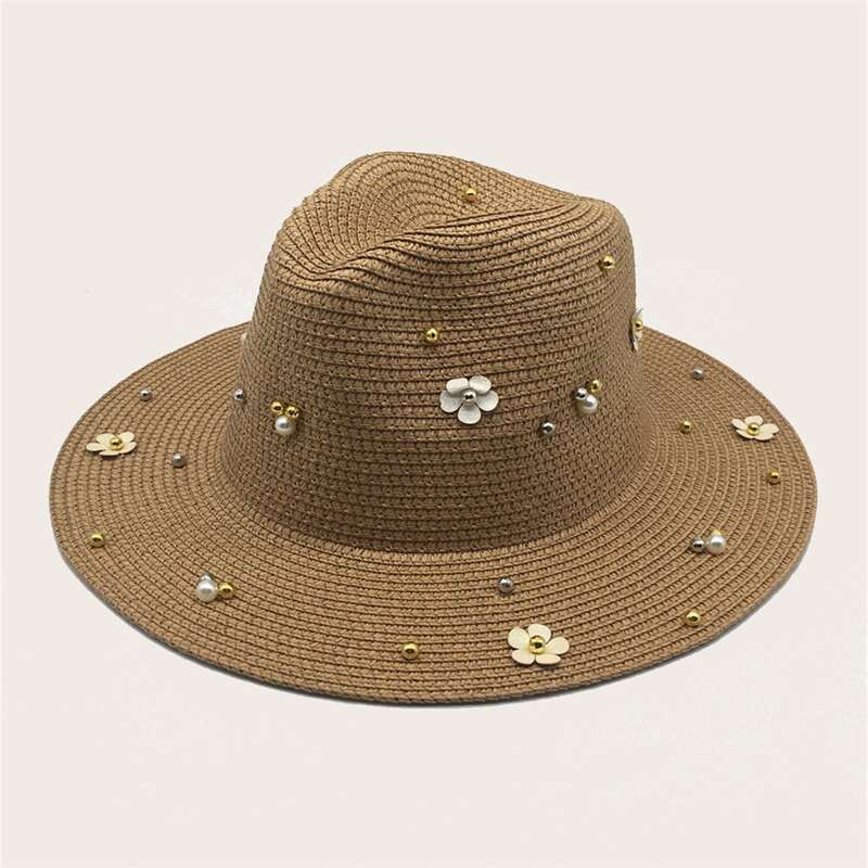 

Flower Decor Straw Hat, Khaki