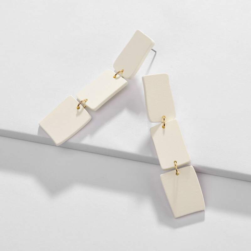 

Geometric Drop Earrings, Beige