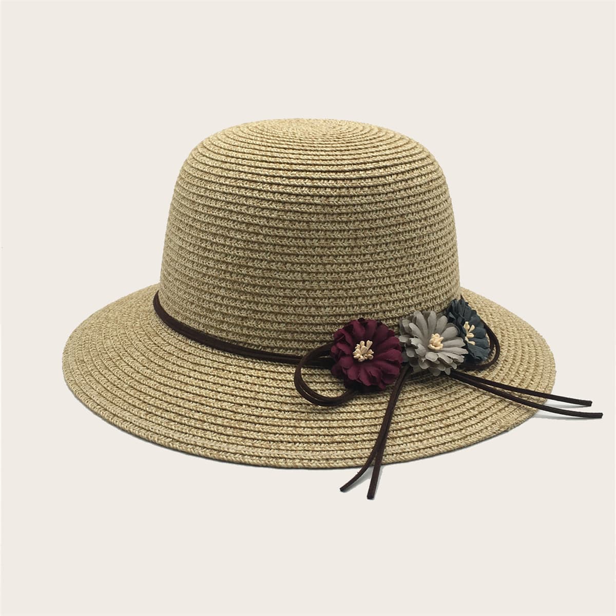

Flower Decor Straw Hat, Khaki