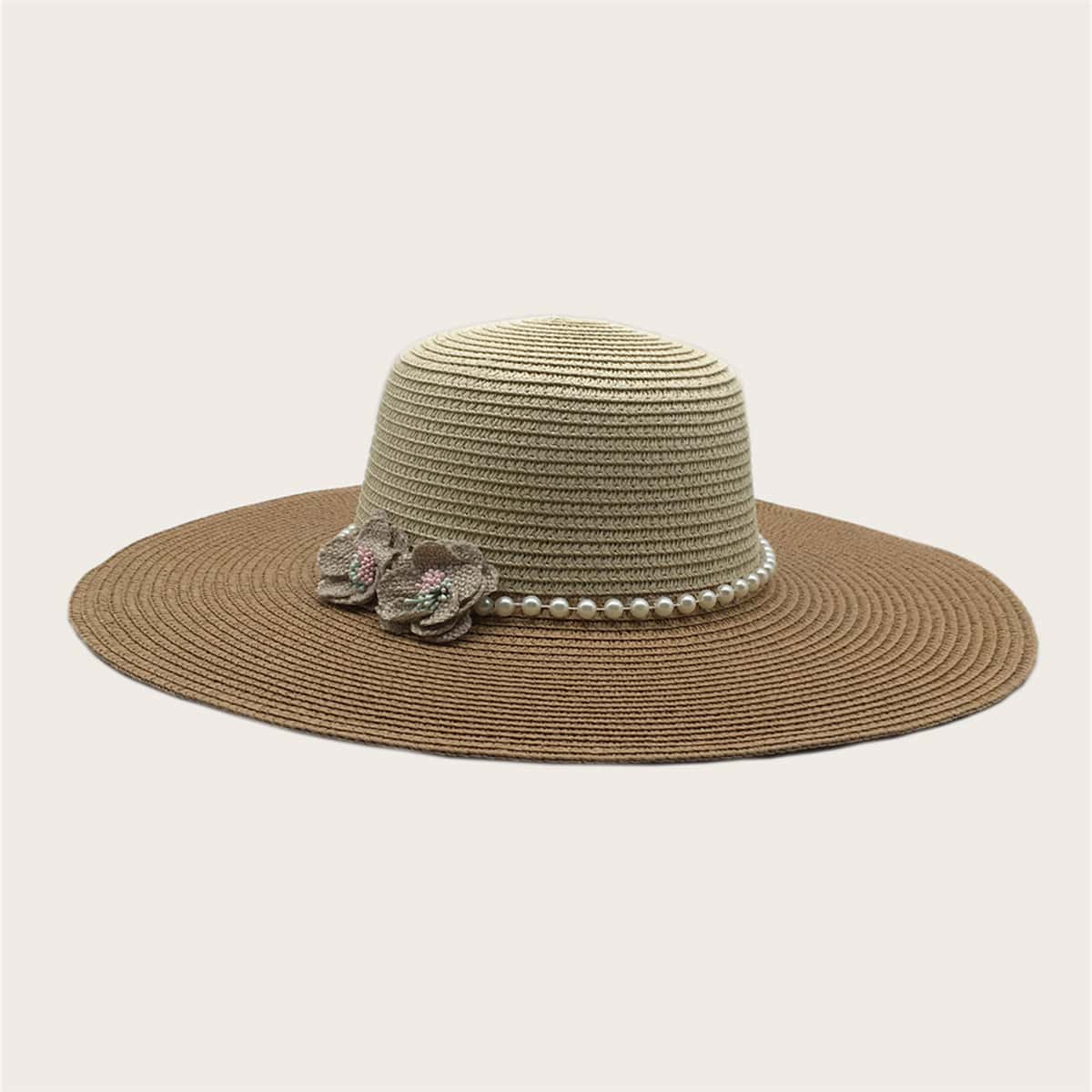 

Flower Decor Straw Hat, Khaki