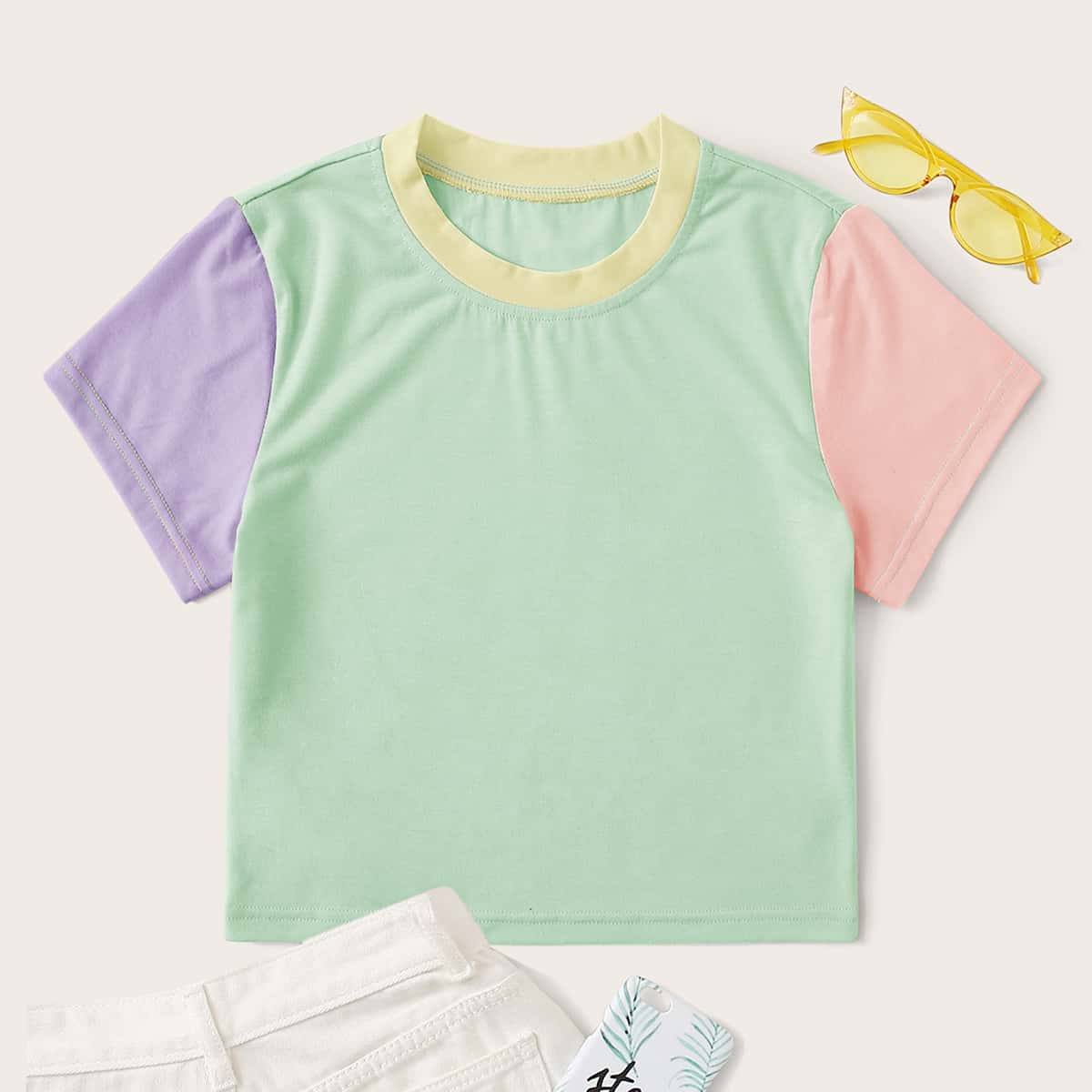 

Colorblock Crop Tee, Multicolor