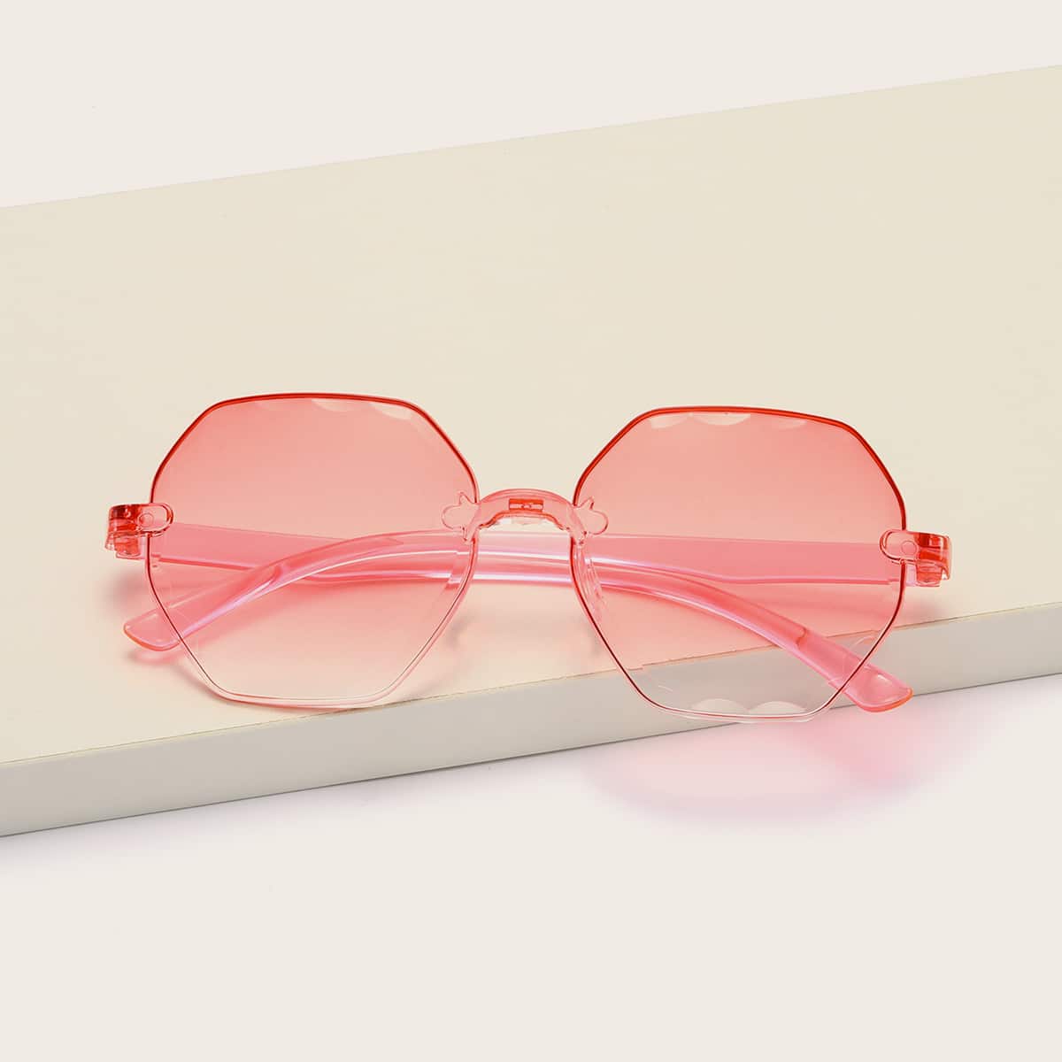 

Rimless Polygon Frame Sunglasses, Pink