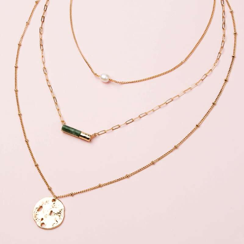 

Pearl Decor Layered Necklace, Gold