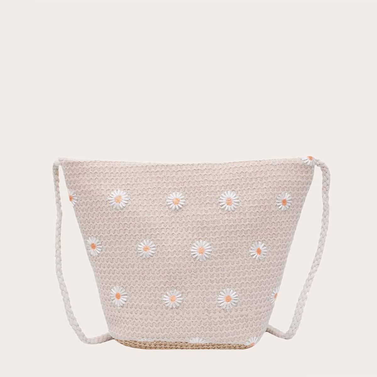 

Floral Embroidery Crossbody Bag, Beige
