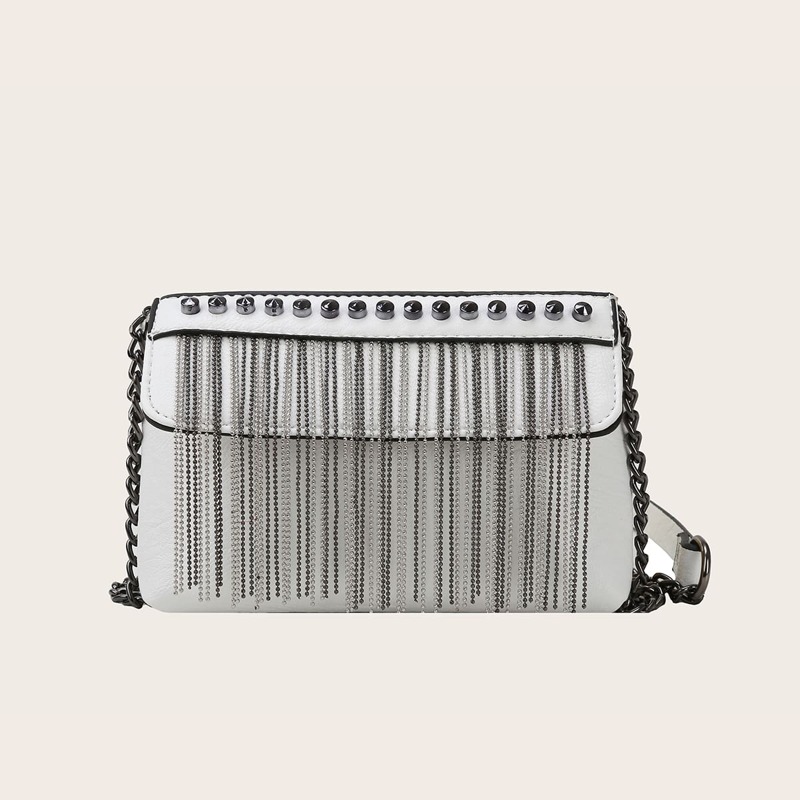 

Fringe Decor Chain Crossbody Bag, White