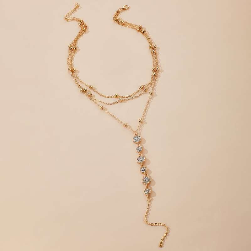 

Rhinestone Engraved Layered Necklace, Multicolor