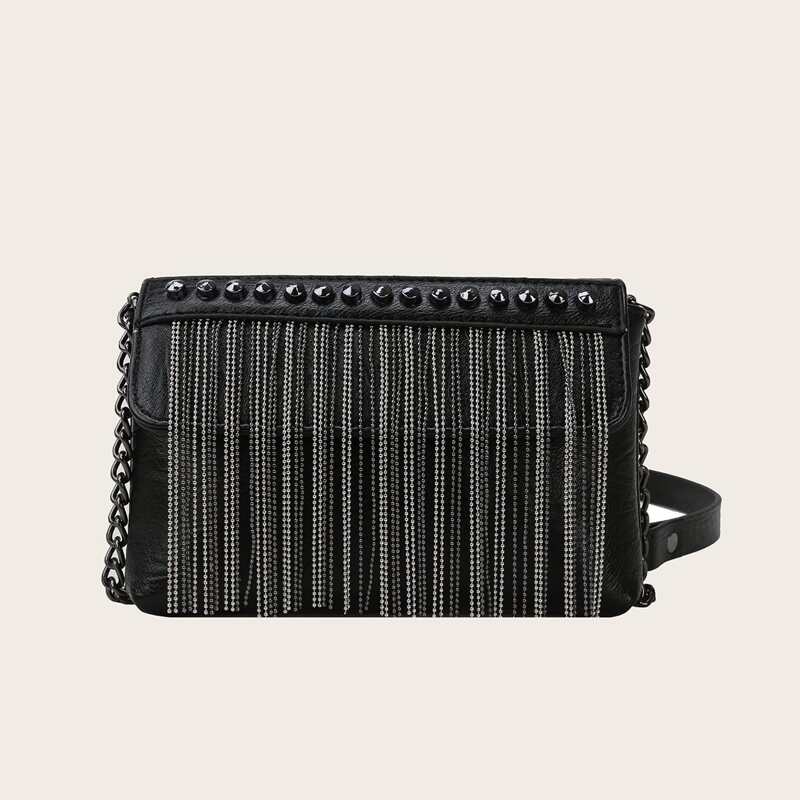 

Fringe Decor Crossbody Bag, Black