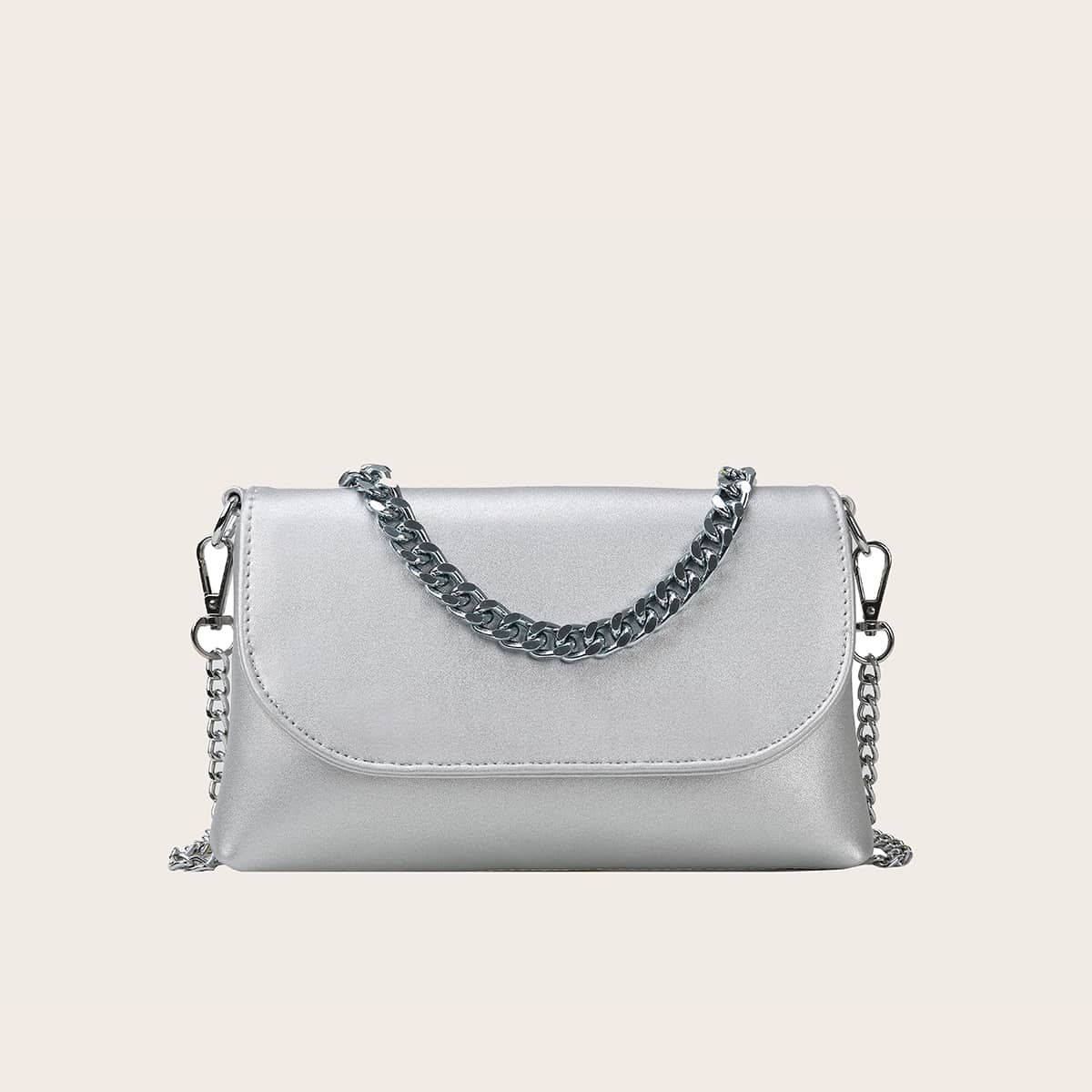 

Metallic Flap Crossbody Bag, Silver