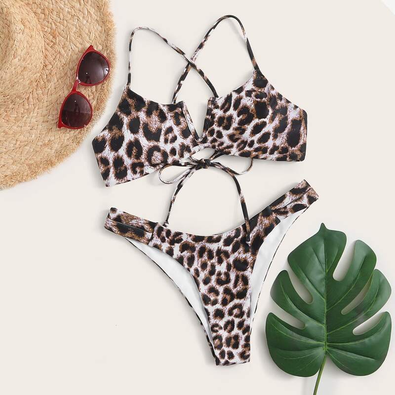 

Leopard V Wired High Leg Bikini Swimsuit, Multicolor