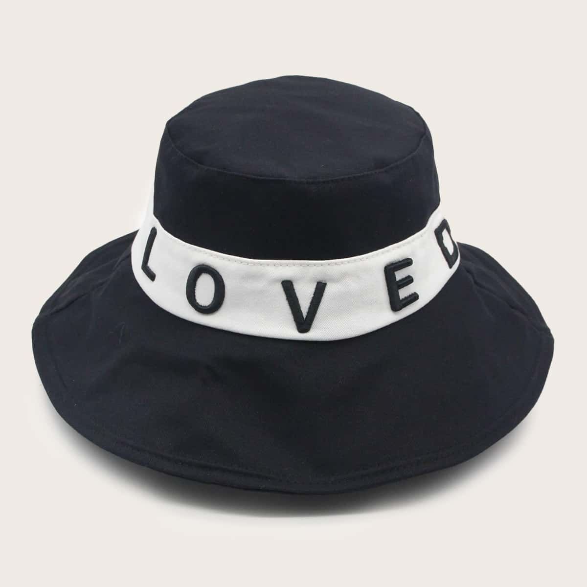 

Letter Embroidery Bucket Hat, Black